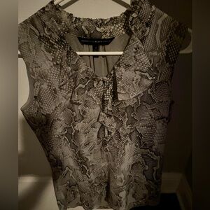 White House Black Market Size 2 Snake Sleeveless Blouse with Ruffles